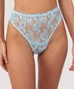 Wolf & Whistle Eva Blue Graphic Embroidery High Waist Thong Knickers