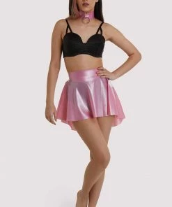 Bettie Page Lingerie Erotic Pink Latex Flippy Skirt