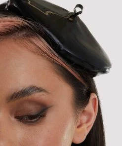 Bettie Page Lingerie Erotic Black Latex Mini Beret
