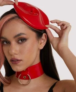 Bettie Page Lingerie Red Latex Mini Beret Erotic