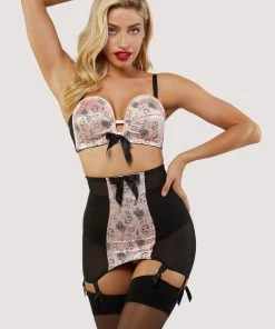 Bettie Page Lingerie Tattoo Print Black Girdle
