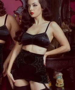 Bettie Page Lingerie Annabelle Diamante Spiderweb Girdle Black Basques & Corsets