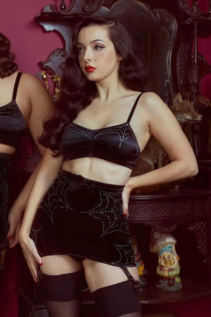 Bettie Page Lingerie Annabelle Diamante Spiderweb Girdle Black Basques & Corsets 3 Bettie Page Lingerie Annabelle Diamante Spiderweb Girdle Black Basques & Corsets