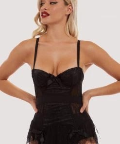 Bettie Page Lingerie Basques & Corsets Tempest Black Lace Basque With Bows
