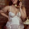 Bettie Page Lingerie Basques & Corsets Tempest Peach Lace Basque With Bows