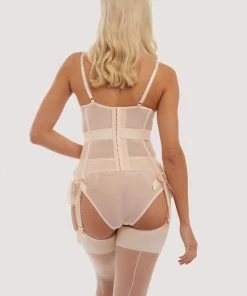 Bettie Page Lingerie Basques & Corsets Tempest Peach Lace Basque With Bows