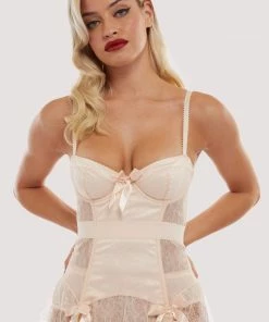 Bettie Page Lingerie Basques & Corsets Tempest Peach Lace Basque With Bows
