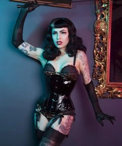 Bettie Page Lingerie Vinyl Fetish Underbust Corset 13 Bettie Page Lingerie Vinyl Fetish Underbust Corset