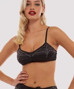 Bettie Page Lingerie Annabelle Diamante Spiderweb Bra Black