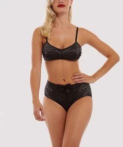 Bettie Page Lingerie Annabelle Diamante Spiderweb Bra Black