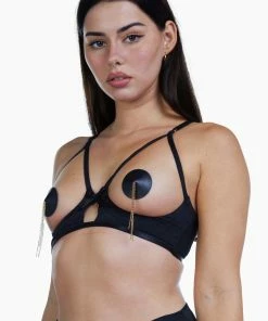 Bettie Page Lingerie Doris Black Cupless Stitch Detail Bra