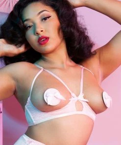 Bettie Page Lingerie Non Wired Bras Doris Peach Cupless Stitch Detail Bra