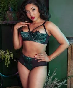 Bettie Page Lingerie Elsie Emerald Lace 1/4 Cup Bra