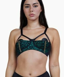 Bettie Page Lingerie Elsie Emerald Lace 1/4 Cup Bra
