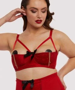 Bettie Page Lingerie Red Elsie Lace Quarter Cup Bra