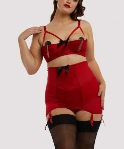 Bettie Page Lingerie Red Elsie Lace Quarter Cup Bra