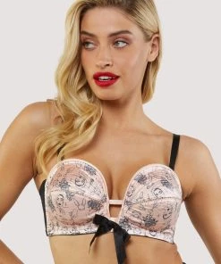 Bettie Page Lingerie Bras Tattoo Print Black Overwire Bra