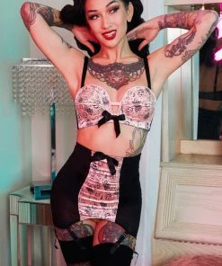 Bettie Page Lingerie Bras Tattoo Print Black Overwire Bra 15 Bettie Page Lingerie Bras Tattoo Print Black Overwire Bra