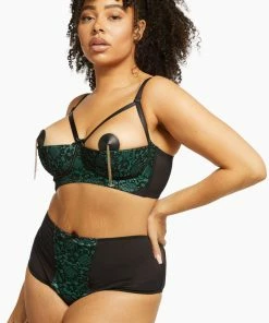 Bettie Page Lingerie Outlet Elsie Emerald Lace High Waisted Brief