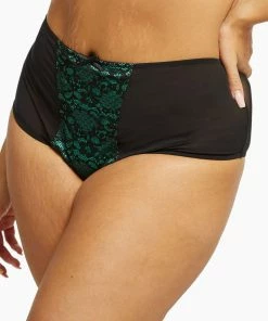 Bettie Page Lingerie Outlet Elsie Emerald Lace High Waisted Brief
