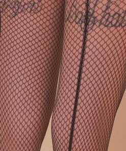 Bettie Page Lingerie Fishnet Seamed Hold-ups Black Hosiery
