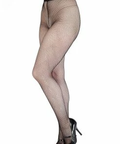 Bettie Page Lingerie Fishnet Seamed Tights - Black