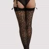 Bettie Page Lingerie Hosiery Leopard Knit Stockings - Black/Black