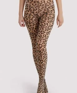 Bettie Page Lingerie Hosiery Leopard Knit Tights Light Nude/Black