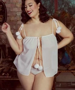 Bettie Page Lingerie Nightwear Dolores Pom Pom Brief Baby Pink