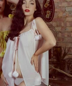 Bettie Page Lingerie Dolores Pom Pom Chemise Baby Pink Nightwear