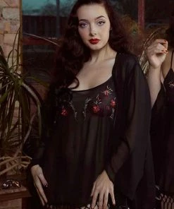 Bettie Page Lingerie Embroidered Tassel Kimono Nightwear