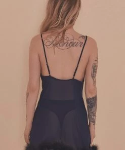 Bettie Page Lingerie Feather Babydoll Navy