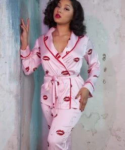Bettie Page Lingerie Lip Printed PJ Set