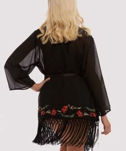 Bettie Page Lingerie Embroidered Tassel Kimono Nightwear