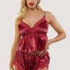 Bettie Page Lingerie Tattoo Print Red Lace Cami & Short Set Nightwear