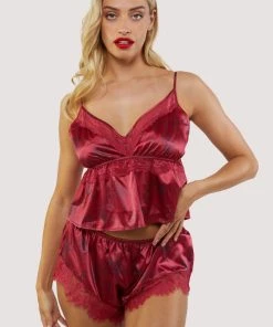 Bettie Page Lingerie Tattoo Print Red Lace Cami & Short Set Nightwear