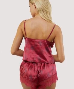 Bettie Page Lingerie Tattoo Print Red Lace Cami & Short Set Nightwear