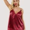 Bettie Page Lingerie Nightwear Tattoo Print Red Lace Slip Dress