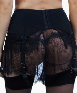 Bettie Page Lingerie Doris Black Embroidered Retro Suspender Belt
