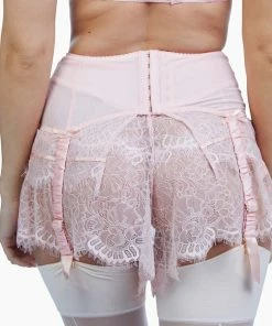 Bettie Page Lingerie Retro Bras Doris Peach Embroidered Retro Suspender Belt