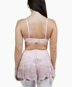 Bettie Page Lingerie Retro Bras Doris Peach Embroidered Retro Suspender Belt
