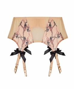 Bettie Page Lingerie Showgirl 4 Straps Stitch Pink Suspender Belt Suspenders