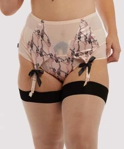 Bettie Page Lingerie Showgirl 4 Straps Stitch Pink Suspender Belt Suspenders