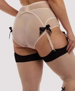 Bettie Page Lingerie Showgirl 4 Straps Stitch Pink Suspender Belt Suspenders