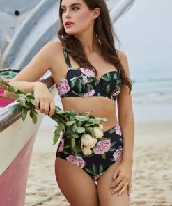 Bettie Page Lingerie Claudette Roses High Waisted Bikini Brief