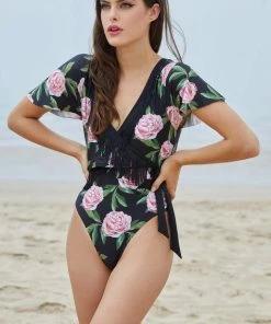 Bettie Page Lingerie Eco Claudette Roses Swimsuit Swimwear