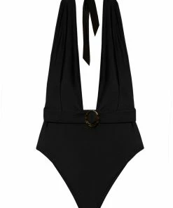 Bettie Page Lingerie Swimwear Eco Jayne Black Plunge Swimsuit