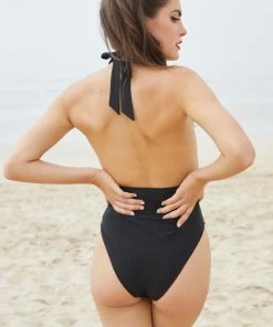 Bettie Page Lingerie Swimwear Eco Jayne Black Plunge Swimsuit