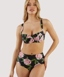 Bettie Page Lingerie Claudette Roses High Waisted Bikini Brief