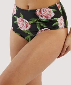 Bettie Page Lingerie Claudette Roses High Waisted Bikini Brief